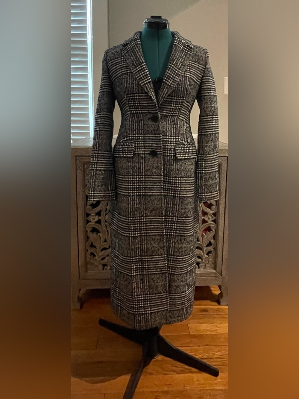 Express Women's Wool-Blend Plaid Car Coat